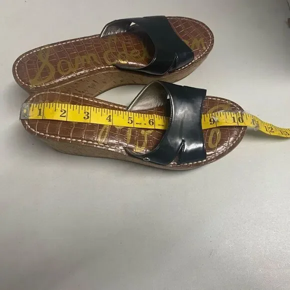 SAM EDELMAN Reid Cork Black Wedge‎ Sandals Size 9.5 M Slip On - Picture 8 of 11